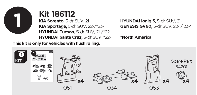 Kit 6112 KIA Sorento 21- KIA Sportage, 22-/*23- HYUNDAI Tucson, 21-/*22- HYUNDAI Santa Cruz,  *22-